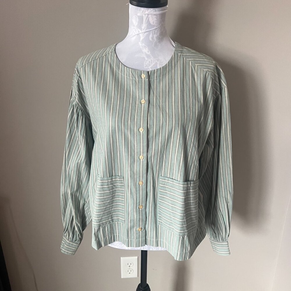 Christy Dawn The Nadine Organic Cotton Long Sleeve Blouse Size Medium Sea Stripe
